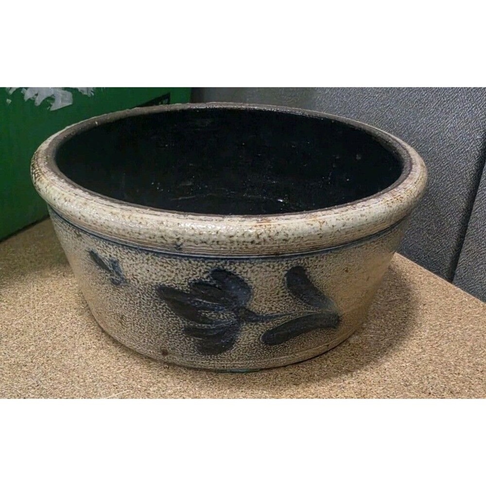 Vintage 1988 Rowe Pottery Works 9" Mixing Bowl Salt Glaze Stoneware Tulip Blue